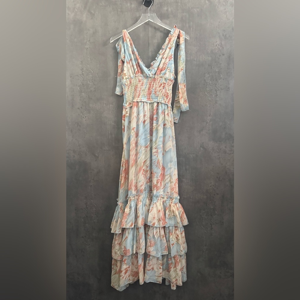 PETAL & PUP CHRISTABEL TIERED MAXI DRESS - BLUE FLORAL M B1830 - Picture 8 of 10
